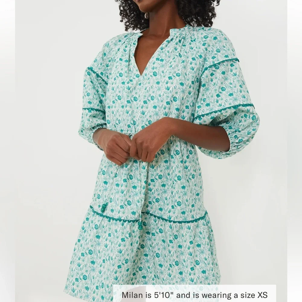 HYACINTH HOUSE Green and White Ditsy Floral Matilda Mini Dress